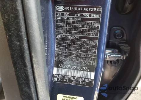 2014 Land Rover Range Rover Evoque Prestige z USA, uszkodzony, nr VIN SALVV2BGXEH867663